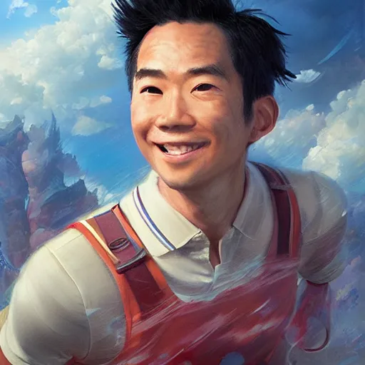 Prompt: portrait of a taiwanese man running, an oil painting by ross tran and thomas kincade, studio ghibli