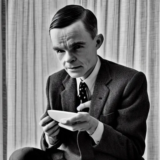 Image similar to alan turing eating a green apple realistic cinematic 3 5 mm hdr
