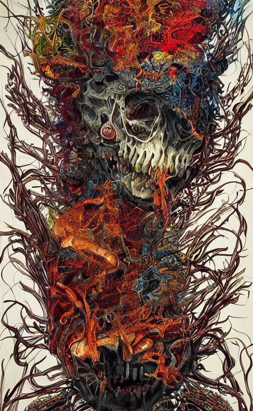 Prompt: amazing intricate detailed painting. disturbing, twisted, dark, evil. vibrant colors