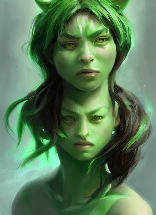 Image similar to green orc female, light green tone beautiful face by wenjun lin