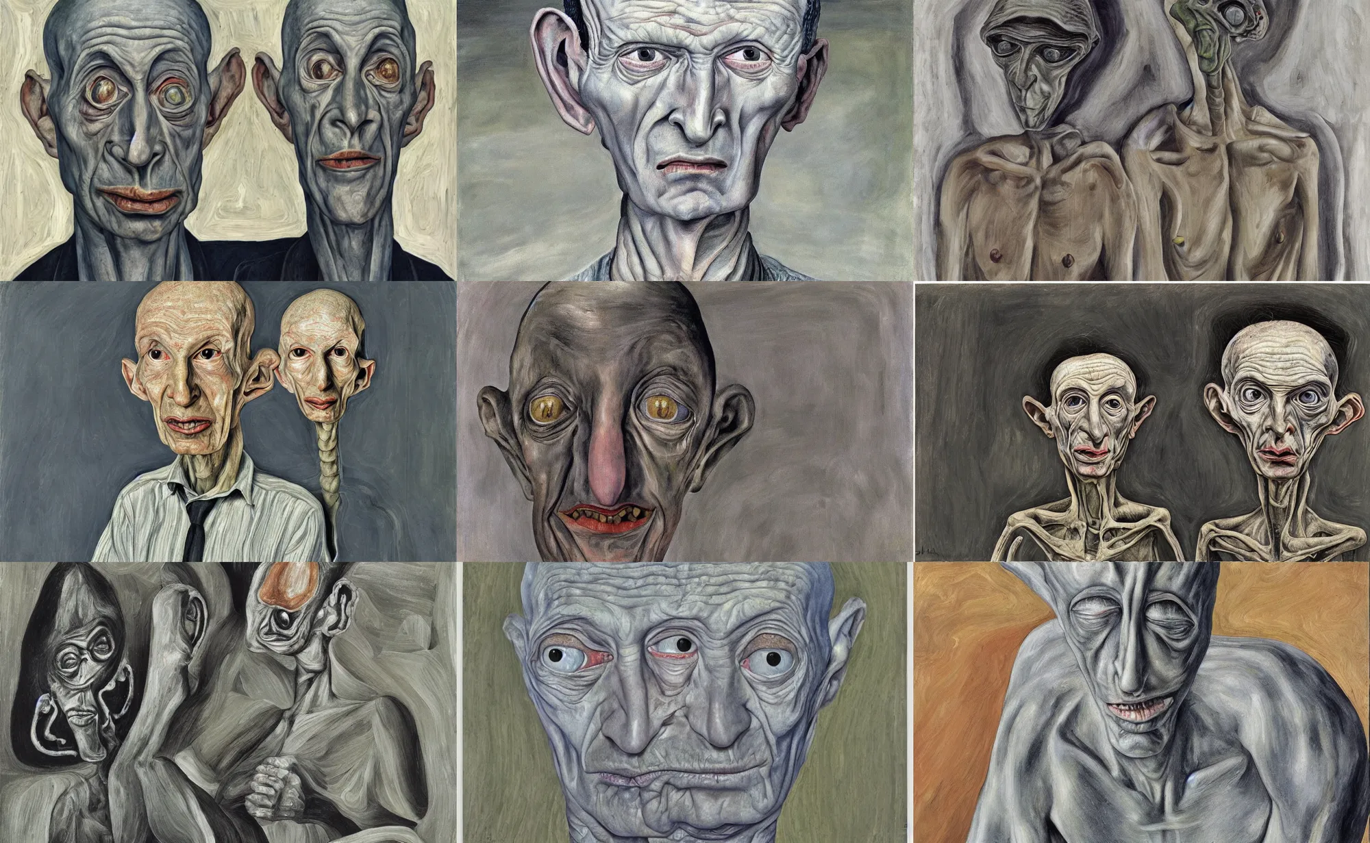 Prompt: portrait of a grey alien by lucian freud