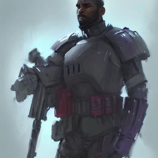 Image similar to concept art of a portrait by greg rutkowski, a soldier of the eternal empire wearing purple and black tactical gear, star wars expanded universe, smooth, sharp focus, artstation hq.