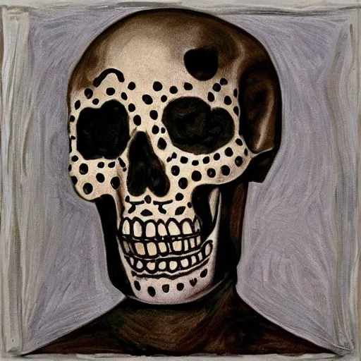 Prompt: intricate five star skull made out of marshmallows portrait by pablo picasso, oil on canvas, hdr, high detail, photo realistic, hyperrealism, matte finish, high contrast, 3 d depth, centered, masterpiece, vivid and vibrant colors, enhanced light effect, enhanced eye detail, artstationhd