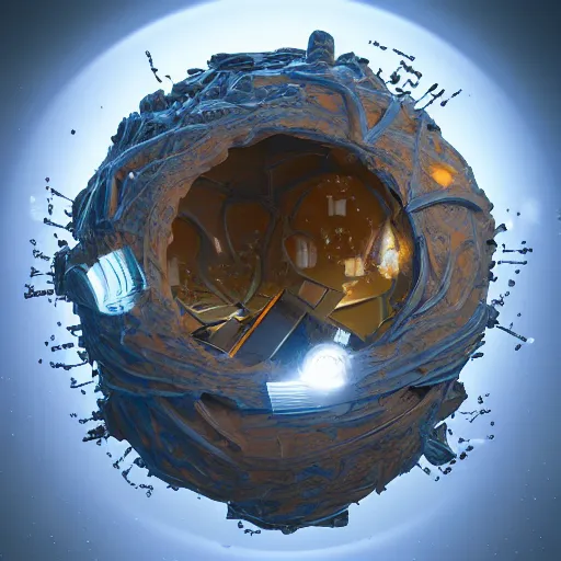 Image similar to inside view of a quark, with DNA inside, 3D render, cinematic, bloom, highly detailed, digital painting, artstation, intricate details