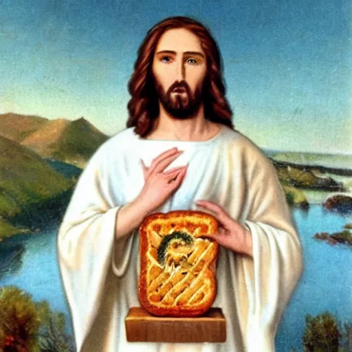 Image similar to jesus burnto onto toast