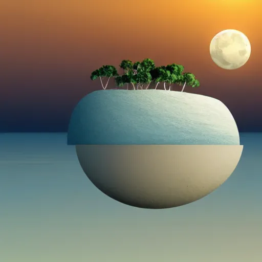 Prompt: floating island containing a city over the ocean with two moons in the background