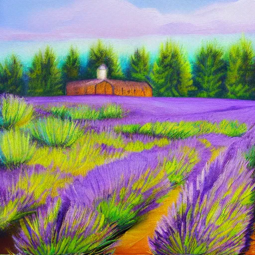 Prompt: painting of lavender field, highly detailed