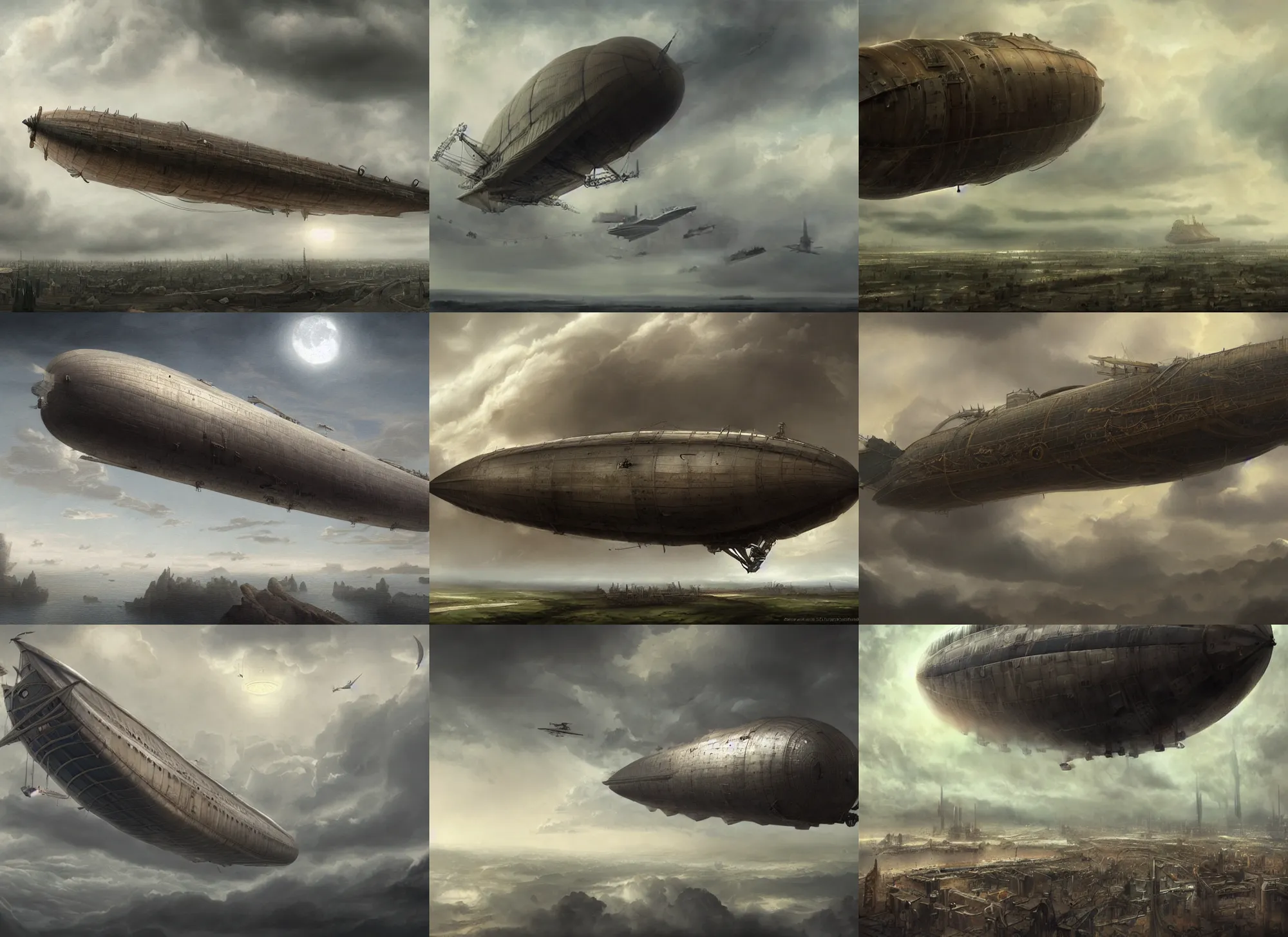 Prompt: a large airship flying through a cloudy sky, a detailed matte painting by matteo perez, behance contest winner, panfuturism, matte drawing, steampunk, matte painting