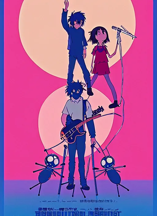 Image similar to a movie poster for a studio Ghibli film based on the song Yoshimi battles the pink robots, part 1. by the band the flaming lips; artwork by Hiyao Miyazaki and studio Ghibli