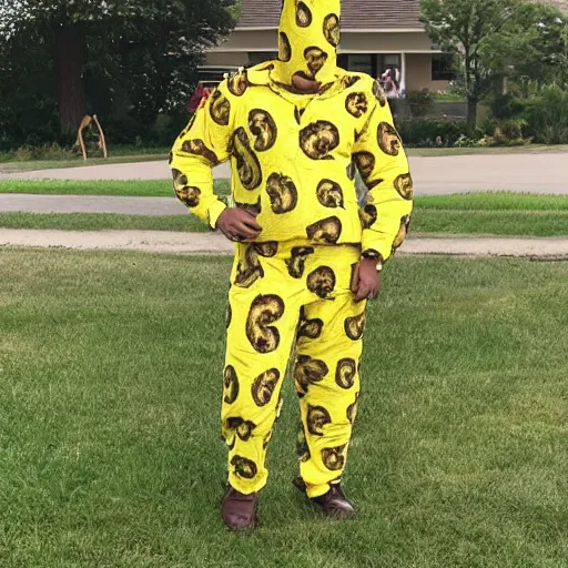 Image similar to man wearing bannana suit