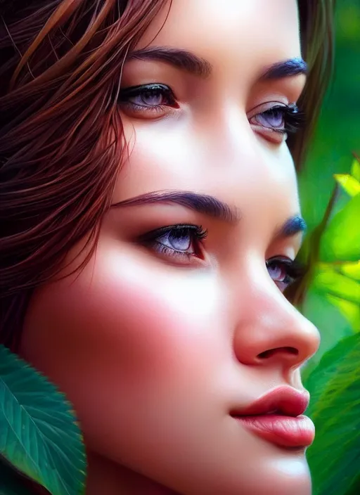 Image similar to photo of a gorgeous female in the style of stefan kostic, realistic, half body shot, sharp focus, 8 k high definition, insanely detailed, intricate, elegant, art by stanley lau and artgerm, extreme bokeh foliage