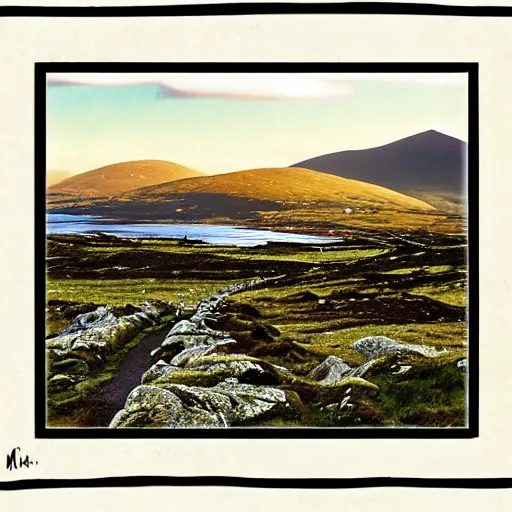 Prompt: the mountains of mourne in ireland in the style of midjourney