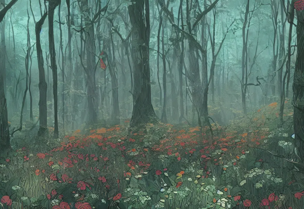 Image similar to handmade illustration of a beautiful forest in spring, line art, ink, watercolor by Kilian Eng and by Jake Parker, winning-award masterpiece, fantastic, octane render, 8K HD Resolution, High quality image