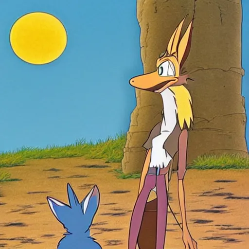 Prompt: road runner and wile e. coyote, studio ghibli