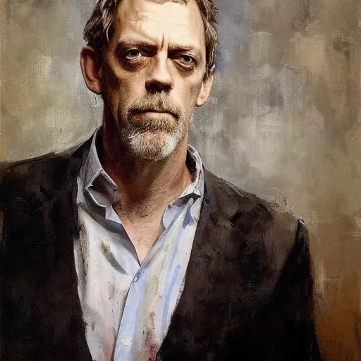 Image similar to face protrait of hugh laurie,, jeremy mann painting