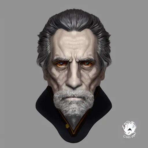 Image similar to old greying handsom man with high collar fantasy, symmetrical beautiful, portrait, trending on artstation