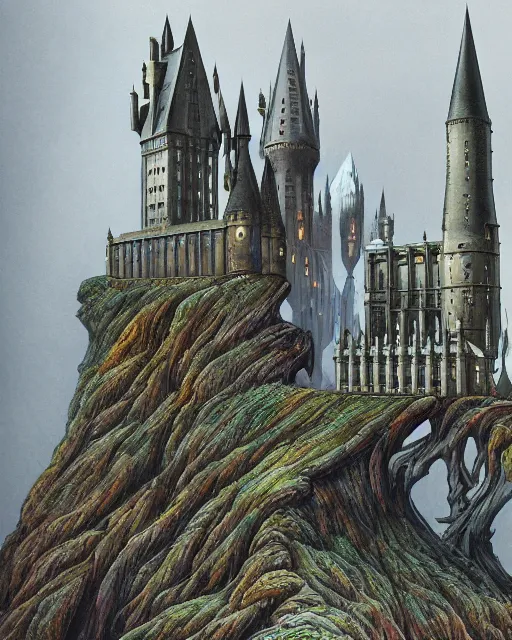 Image similar to hogwarts by roger dean, biomechanical, 4 k, hyper detailed