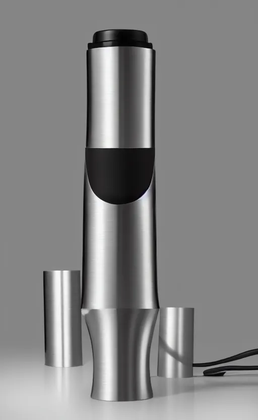 Image similar to a stylish handheld electric coffee grinder ; designed by marc newsom, zaha hadid, blonde, joseph and joseph, dieter rams ; natural materials ; industrial design ; behance ; le manoosh ; pinterest ; if design award ; reddot design award