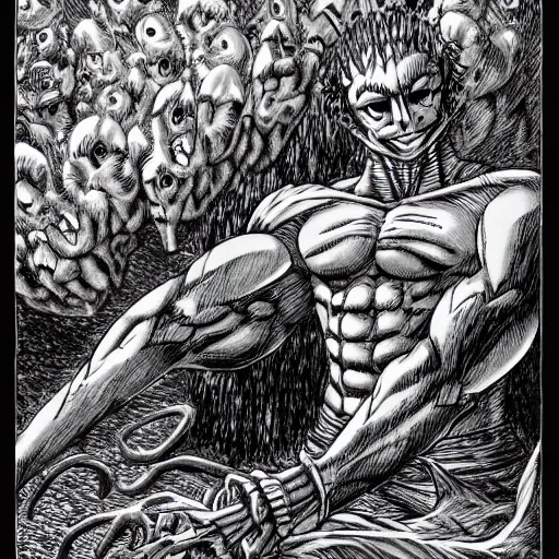 Image similar to hell drawn by Kentaro Miura, high definition