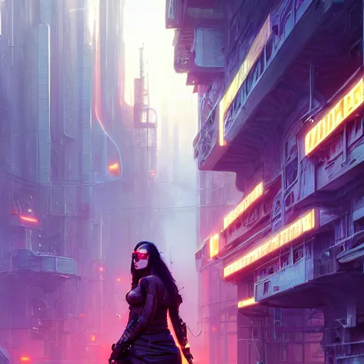 Image similar to highly detailed kat dennings, as a cyberpunk character, stephen bliss, unreal engine, fantasy art by greg rutkowski, loish, rhads, ferdinand knab, makoto shinkai and lois van baarle, ilya kuvshinov, rossdraws, tom bagshaw, global illumination, radiant light, detailed and intricate environment