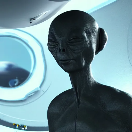 Image similar to High resolution!! Portrait of a polite alien pilot, photorealistic, 8k, Canon