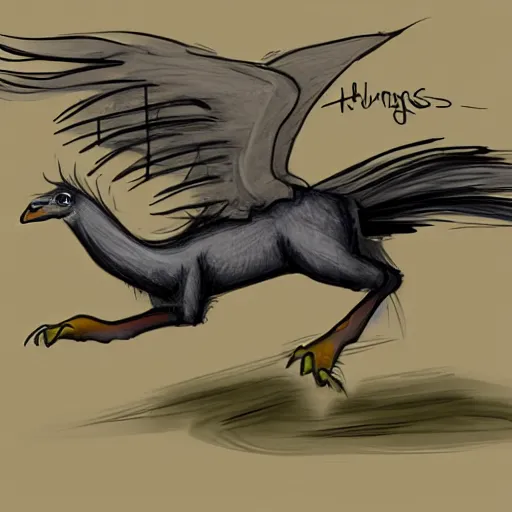 Prompt: hippogriff flapping its wings and cawing concept sketch