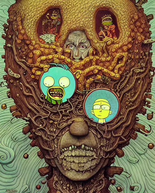 Image similar to portrait painted in jacek yerka style drawn by vania zouravliov and takato yamamoto, inspired by rick and morty, intricate acrylic gouache painting, high detail, sharp high detail, artstation