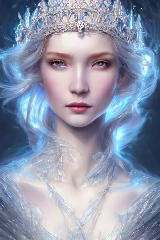 Image similar to a masterpiece ultrarealistic ultradetailed portrait of a very beautiful ice queen, medium shot, intricate, elegant, by stanley artgerm lau, wlop, rossdraws, james jean, andrei riabovitchev, marc simonetti, light by julie bell, porcelain skin. global illumination, vfx