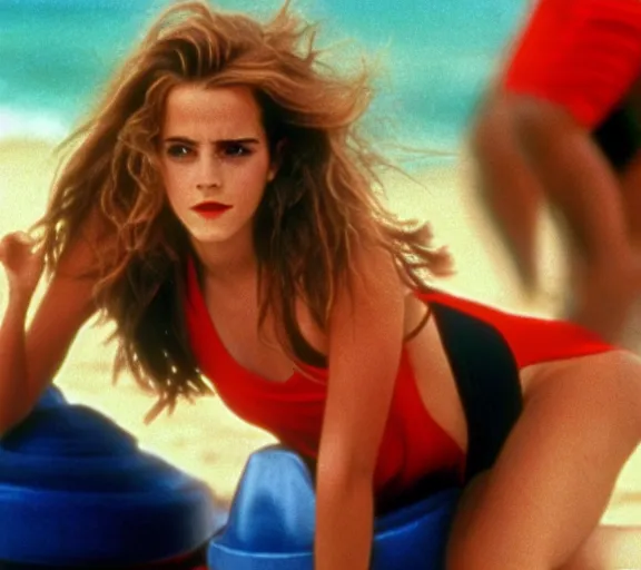 Image similar to color still shot of emma watson on baywatch 1 9 8 9 tv show