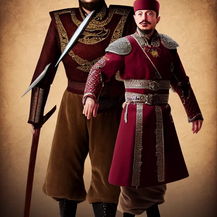 Prompt: full length photo of elon muskas an ottoman warrior, highly detailed, 4 k, hdr, smooth, sharp focus, high resolution, award - winning photo