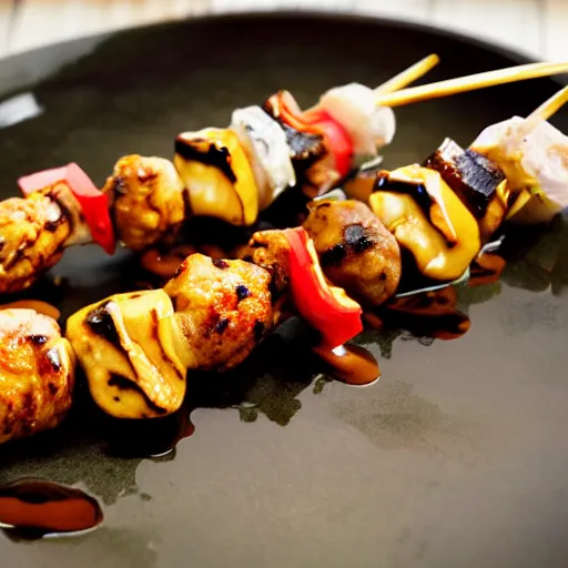 Image similar to thai peanut chicken skewers, michelin star food, detailed food, food photography