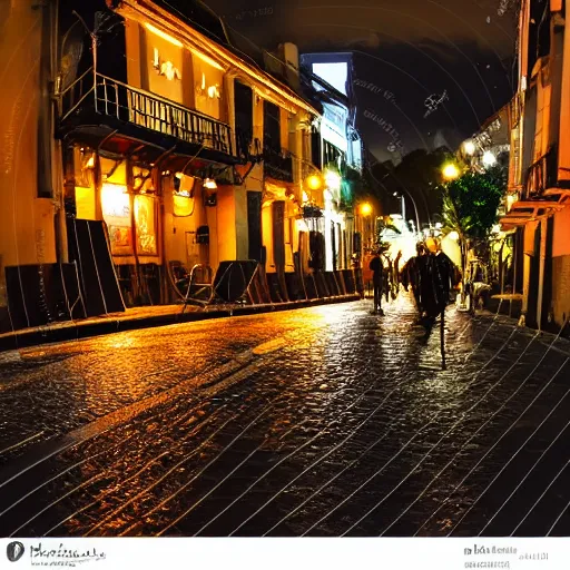 Prompt: beautiful night telephoto of bar streets of Brazil photo, dslr, nikon lens, night time photography