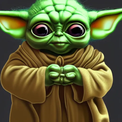 Image similar to portrait of baby yoda, highly detailed, centered, solid color background, digital painting