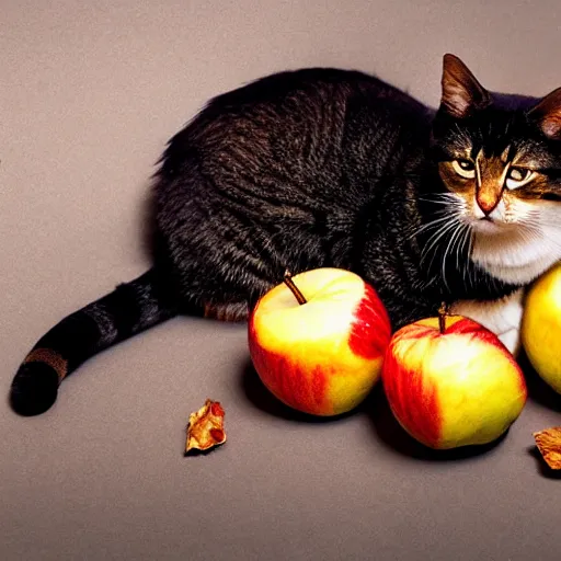 Prompt: cat covered apples