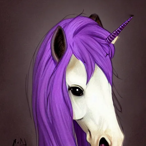 Image similar to portrait of a menacing beautiful Rarity, unicorn mare, short muzzle, top half of body, My Little Pony, by Stanley Artgerm Lau , greg rutkowski, thomas kindkade, alphonse mucha, loish, norman rockwell, J. C. Leyendecker. bright purple mane, purple fur, angry complexion, beautiful detailed eyes, black rose frame. D&D, fantasy. Trending on artstation rule of thirds extremely detailed old illustration hd 4k