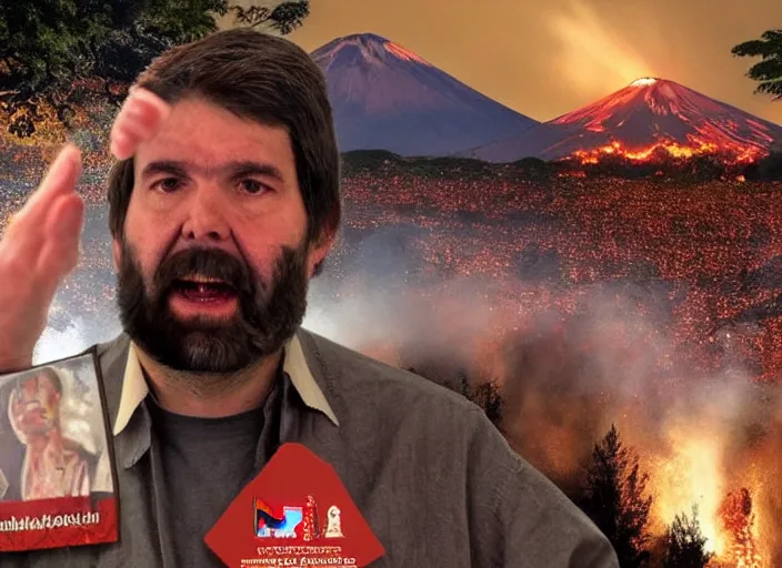 Prompt: a realistic 4 k imagen of gabriel boric president of chile given as a sacrifice by the mapuche communities to the osorno volcano