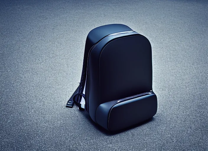 Image similar to futuristic!! backpack ( design by porsche!!!!! ), xf iq 4, 1 5 0 mp, 5 0 mm, f / 1. 4, iso 2 0 0, 1 / 1 6 0 s, natural light, octane render rule of thirds, symmetrical balance, polarizing filter, sense of depth, ai enhanced