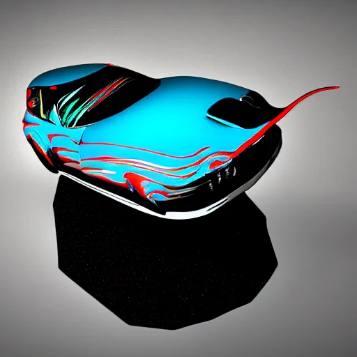 Image similar to a small liquid sculpture as a corvette, viscous, reflective, digital art