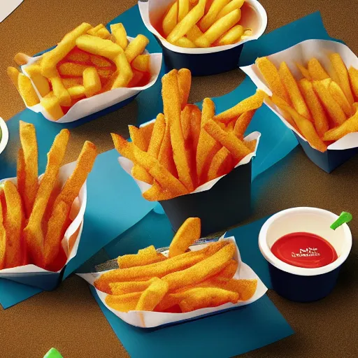 Image similar to a promocional image of the new Mcdonald´s fries made of fish