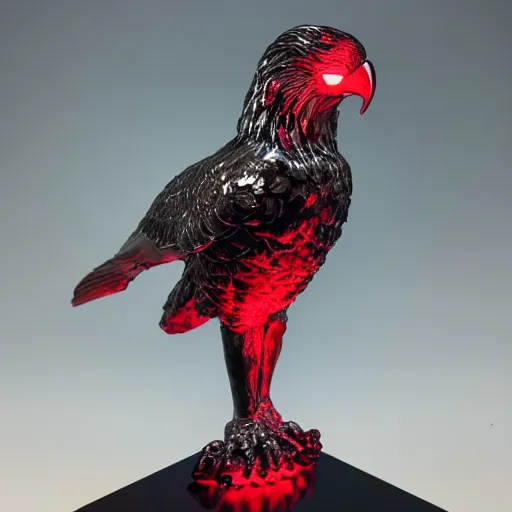 Prompt: silver eagle statue with glowing red eyes