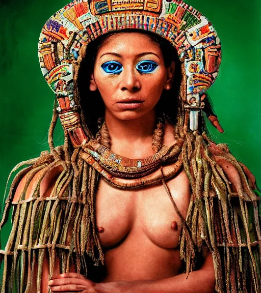 Image similar to portrait_photo_of_a_stunningly beautiful mayan maiden, 16th century, hyper detailed by Annie Leibovitz, Steve McCurry, David Lazar, Jimmy Nelsson, professional photography