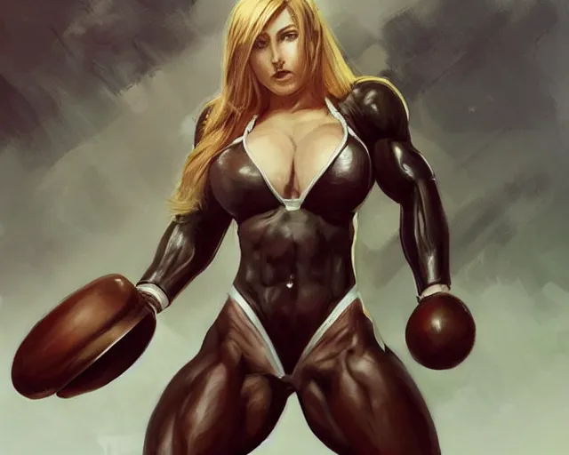 Image similar to portrait of samus aran as a very attractive female bodybuilder battle nun, elegant, fantasy, hd shot, digital portrait, beautiful, artstation, comic style, by artgerm, guy denning, jakub rozalski, magali villeneuve and charlie bowater