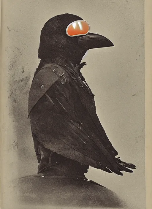 Image similar to a jet pilot with a crow head