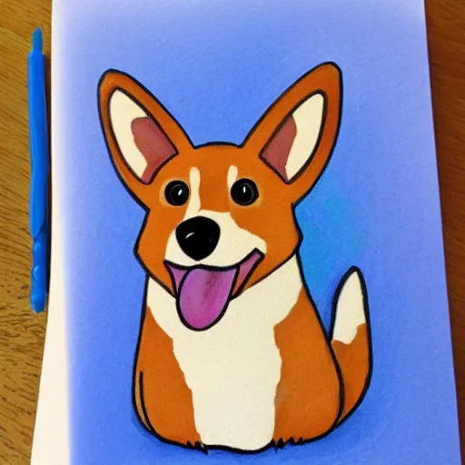 Prompt: a corgi saying happy birthday, hand drawn