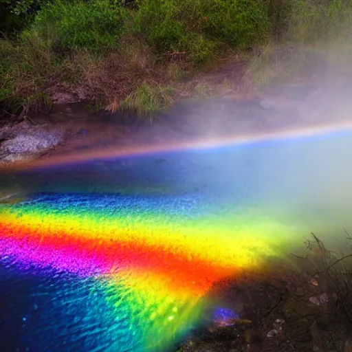 Image similar to rainbow river, rainbow river, rainbow river, volumetric lighting