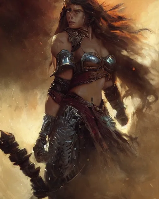 Image similar to a fierce and muscular warrior princess in full armor, fantasy character portrait by greg rutkowski, gaston bussiere, craig mullins