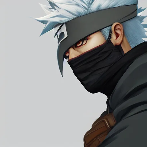 Image similar to a well designed portrait of Kakashi , detailed, realistic, sketch style, Artstation,Greg Rutkowski, 8K resolution.