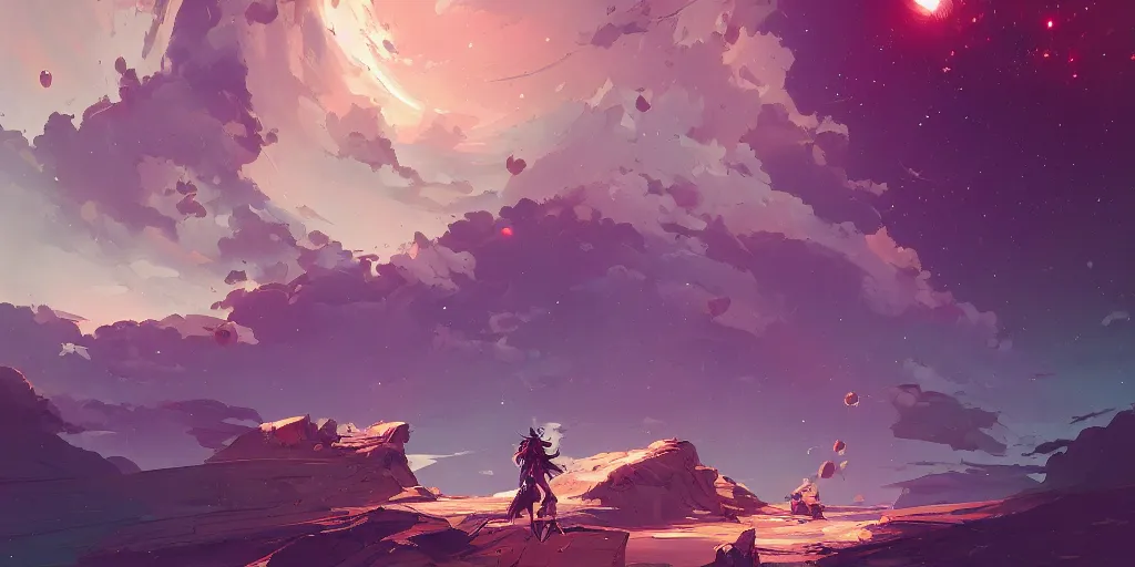 Image similar to looking out through my eyes into space behance hd artstation by jesper ejsing, by rhads, makoto shinkai and lois van baarle, ilya kuvshinov, ossdraws, that looks like it is from borderlands and by feng zhu and loish and laurie greasley, victo ngai, andreas rocha