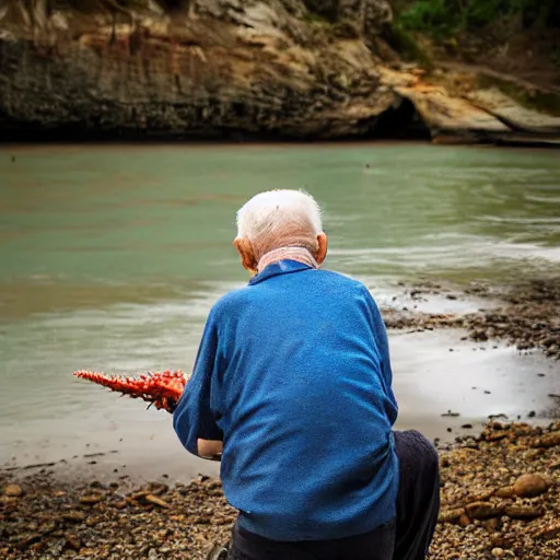 Image similar to elderly man + crab hybrid, canon eos r 3, f / 1. 4, iso 2 0 0, 1 / 1 6 0 s, 8 k, raw, unedited, symmetrical balance, wide angle