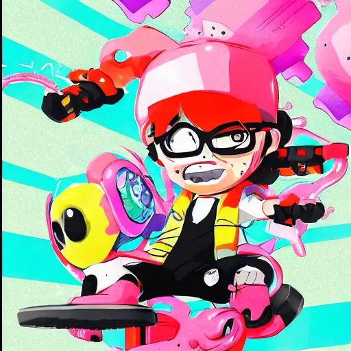 Image similar to Splatoon manga art illustration, colored illustration